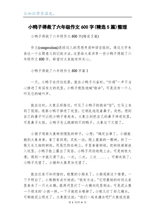 小鸭子得救了六年级作文600字(精选5篇)整理