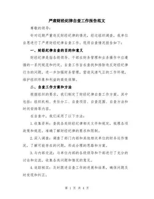 严肃财经纪律自查工作报告范文
