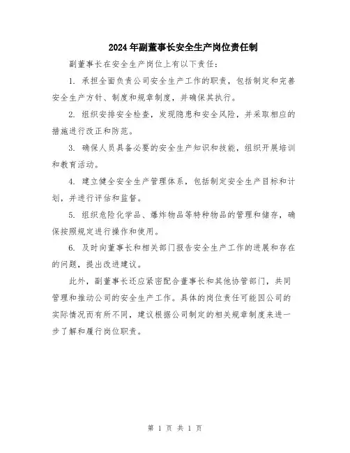 2024年副董事长安全生产岗位责任制