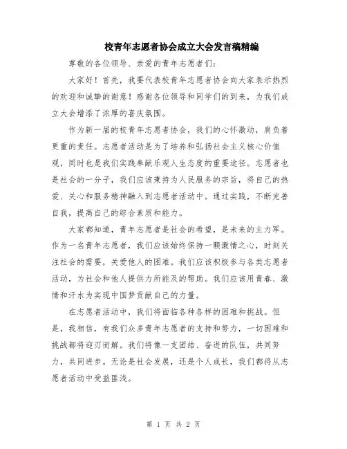 校青年志愿者协会成立大会发言稿精编