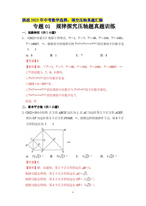 专题01  规律探究压轴题真题训练汇总(解析版)-2023年中考数学解答题压轴真题汇编