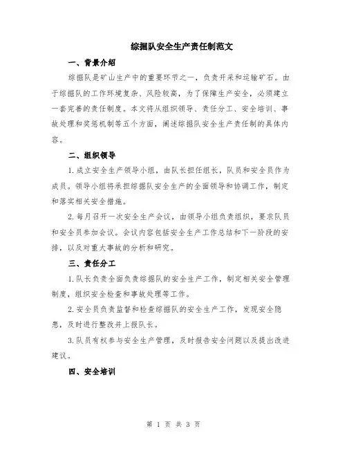 综掘队安全生产责任制范文