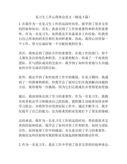 见习生工作心得体会范文(精选5篇)
