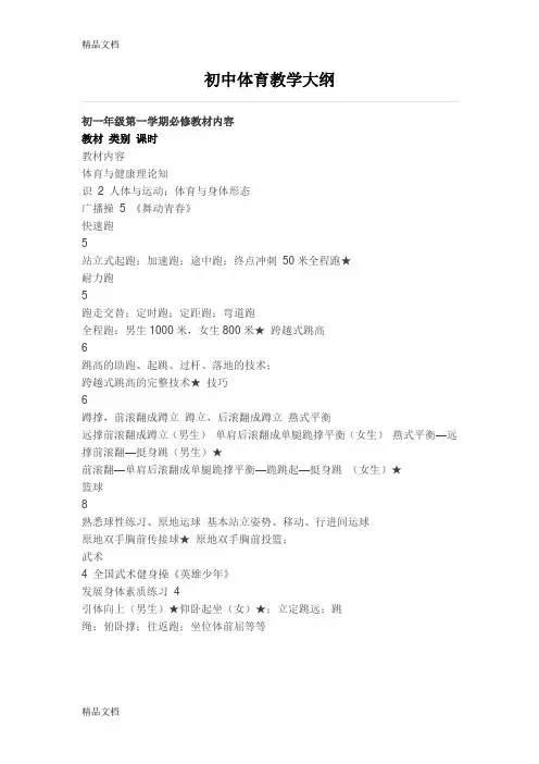 最新初中体育教学大纲资料