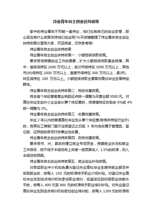 待业青年自主创业扶持政策