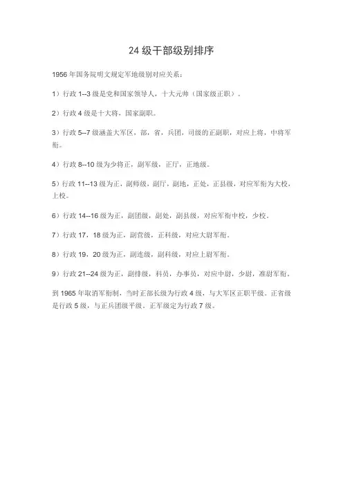 24级干部级别排序