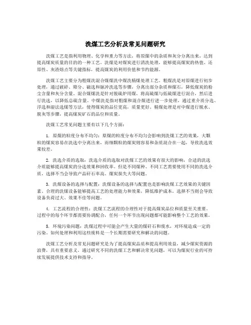 洗煤工艺分析及常见问题研究