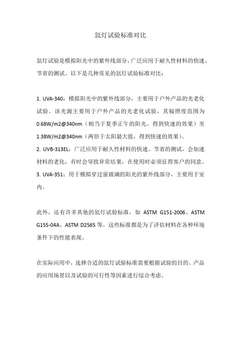 氙灯试验标准对比