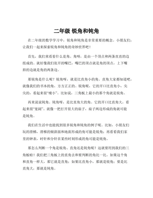 二年级 锐角和钝角