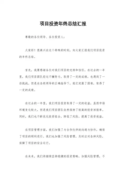 项目投资年终总结汇报