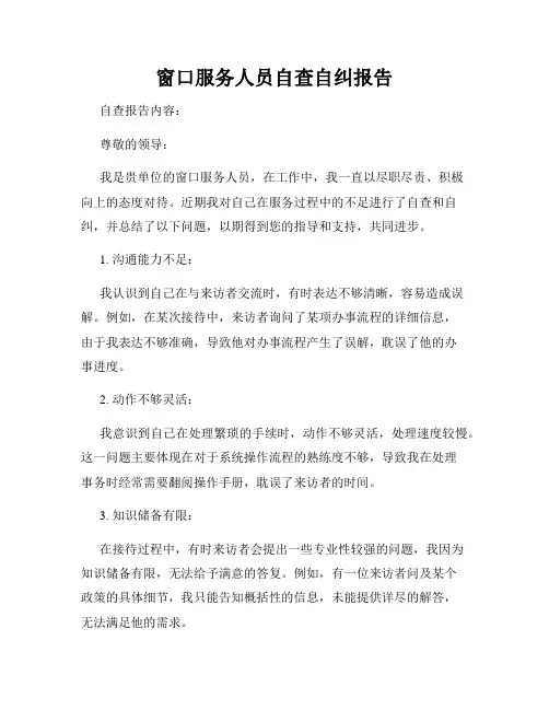窗口服务人员自查自纠报告