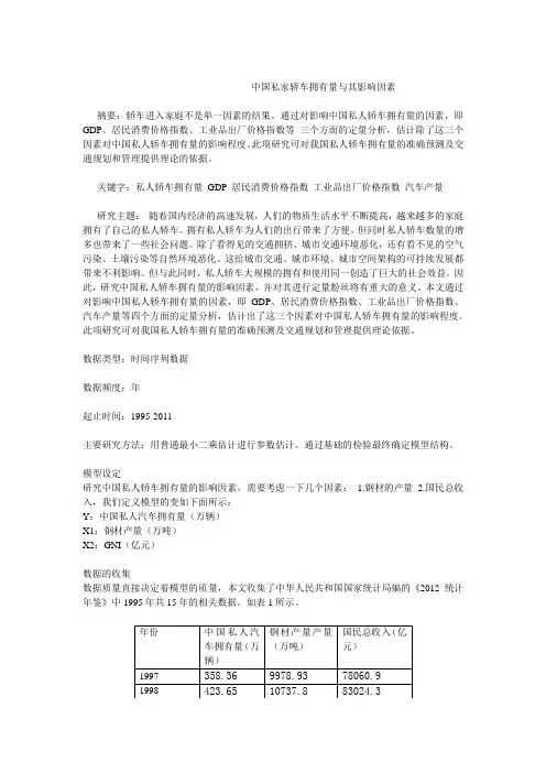 中国私家轿车拥有量与其影响因素