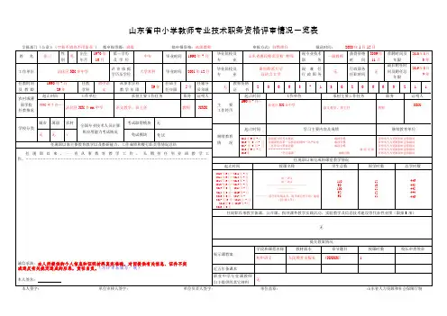 中小学教师高级职称评审一览表模板(高级填写示例)