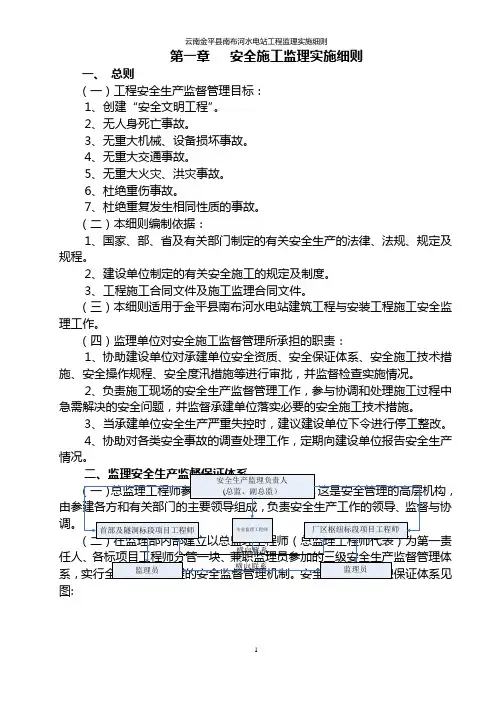 云南金平县南布河水电站工程监理实施细则