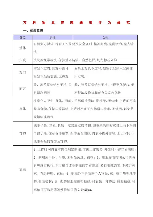万科物业管理通用行为规范