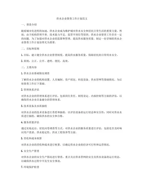 供水企业督查工作计划范文