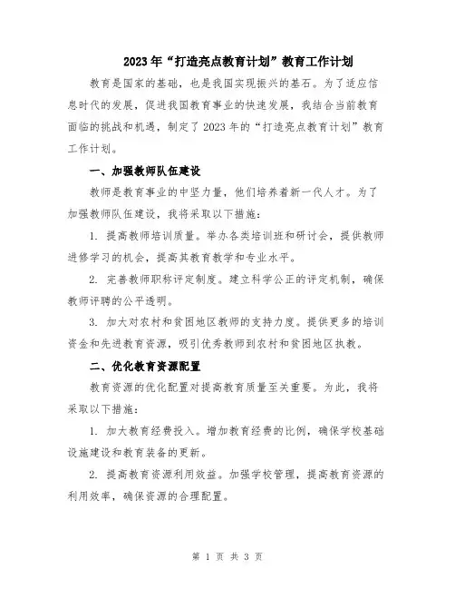 2023年“打造亮点教育计划”教育工作计划