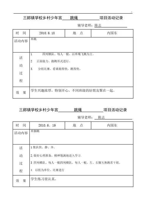 少年宫跳绳规划项目活动文本记录