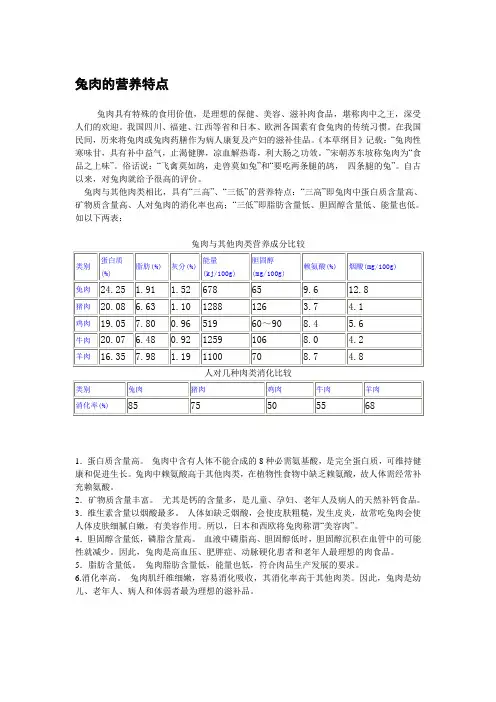 兔肉的营养特点