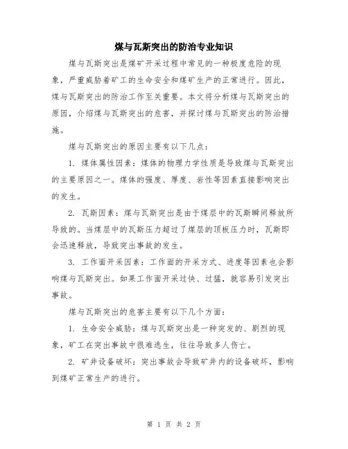 煤与瓦斯突出的防治专业知识
