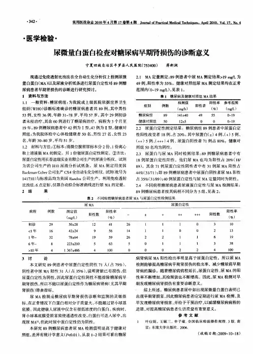 尿微量白蛋白检查对糖尿病早期肾损伤的诊断意义