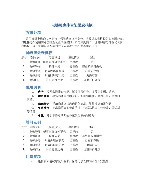 电梯隐患排查记录表模板