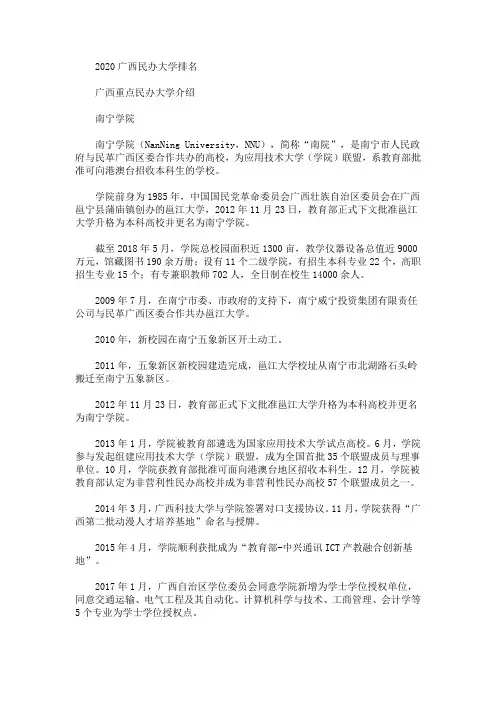2020广西民办大学排名(最新)