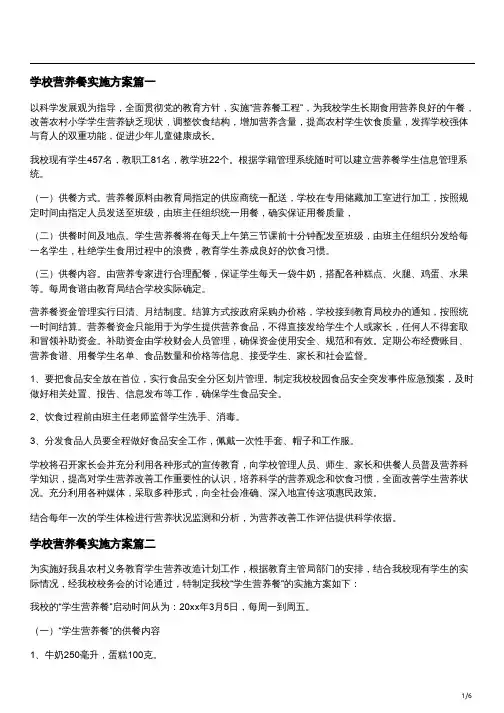 中学营养餐实施计划