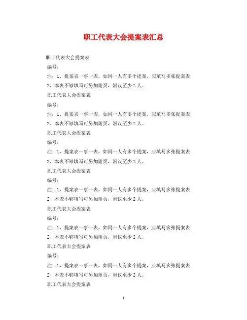 职工代表大会提案表汇总