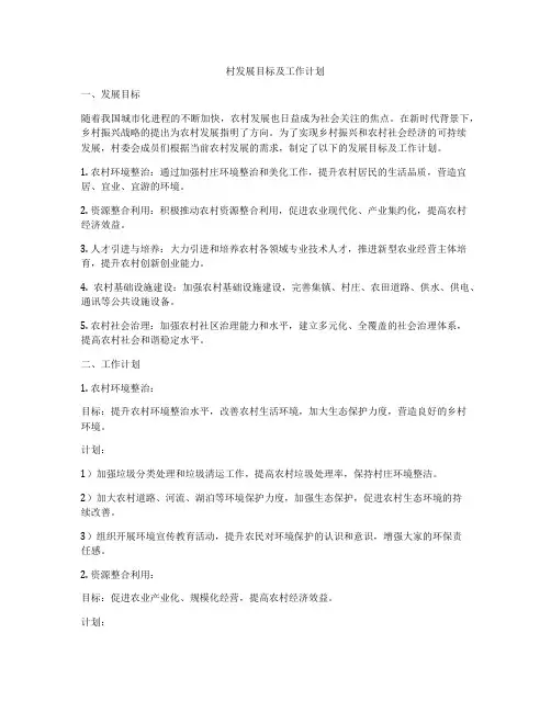 村发展目标及工作计划