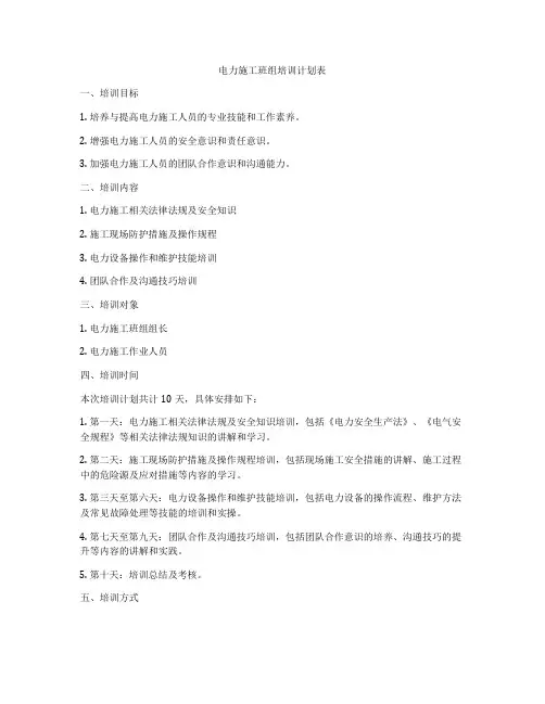 电力施工班组培训计划表