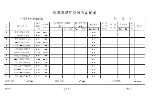 松树滩煤矿测风原始记录