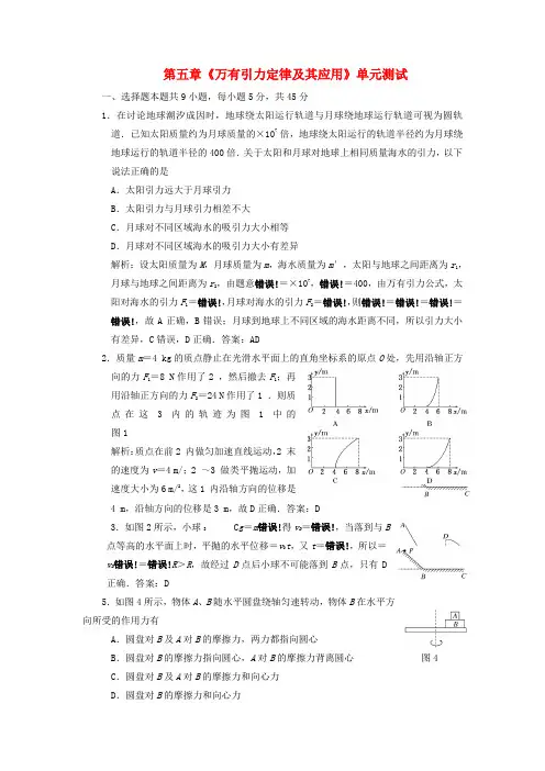 2022高中物理 第五章万有引力定律及其应用15单元测试 鲁科版必修2