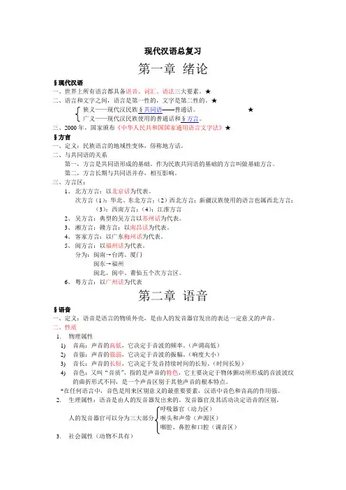 现代汉语总复习(绪论、语音、词汇部分)