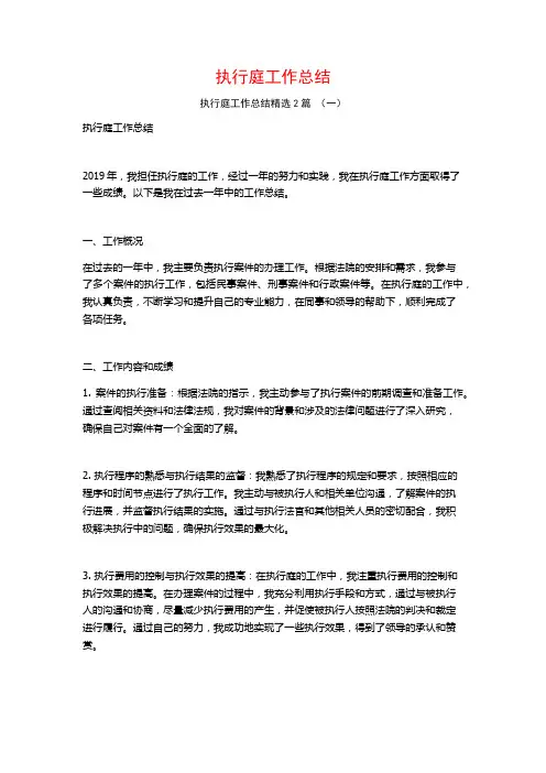 执行庭工作总结2篇