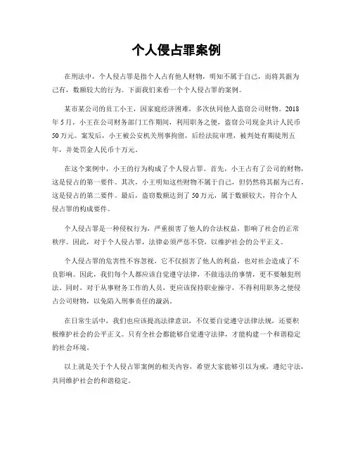 个人侵占罪案例