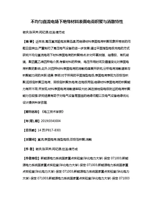 不均匀直流电场下绝缘材料表面电荷积聚与消散特性