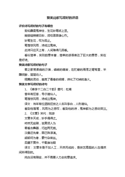 赞美诗歌写得好的评语