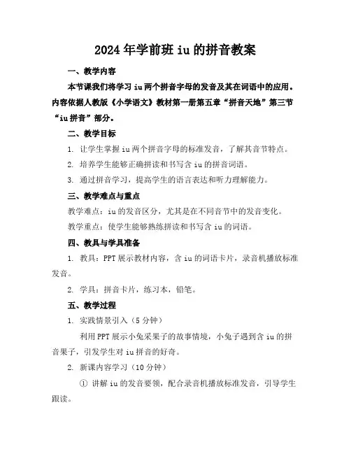 2024年学前班iu的拼音教案
