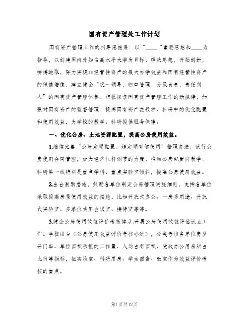 国有资产管理处工作计划（2篇）