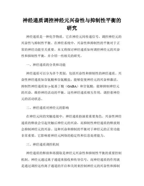 神经递质调控神经元兴奋性与抑制性平衡的研究