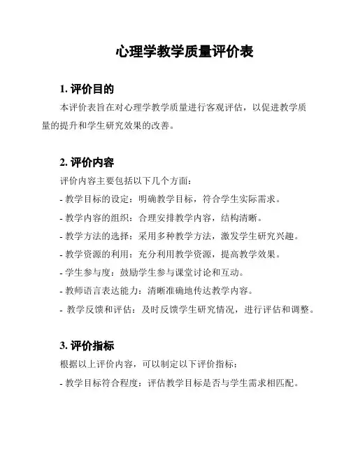 心理学教学质量评价表