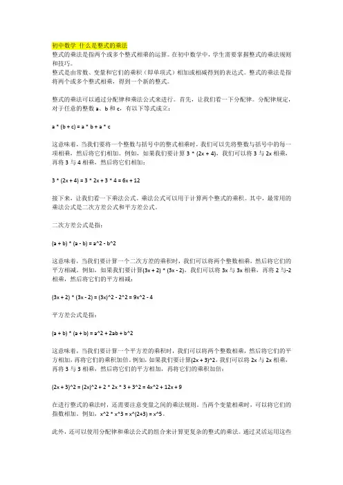 初中数学 什么是整式的乘法
