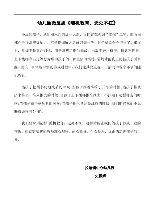幼儿园微反思 随机教育,无处不在 史振辉