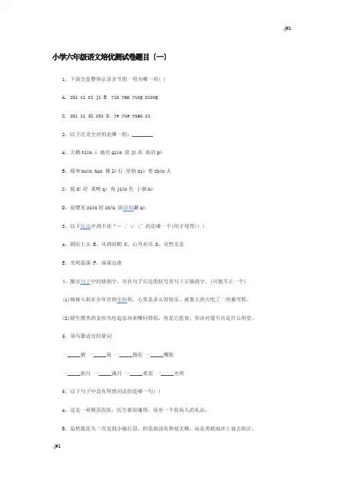 小学六年级语文培优测试卷题目资料.doc