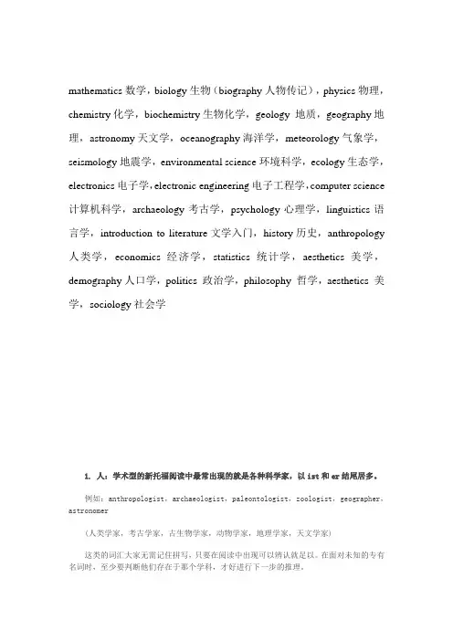 各学科英文名称