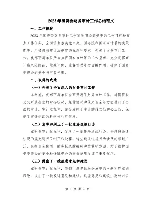 2023年国资委财务审计工作总结范文