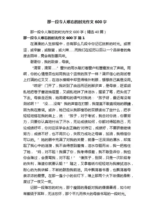那一段令人难忘的时光作文600字（精选40篇）