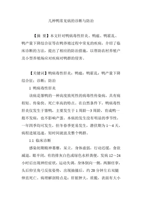 几种鸭常见病的诊断与防治