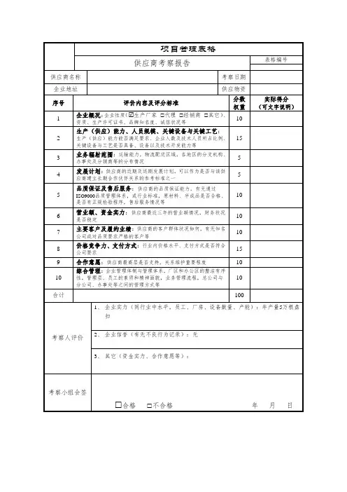 供应商资源考察表